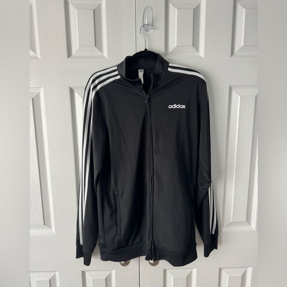 Adidas Originals Black 3-Stripes Zip Track Jacket Medium Tall Stand Collar